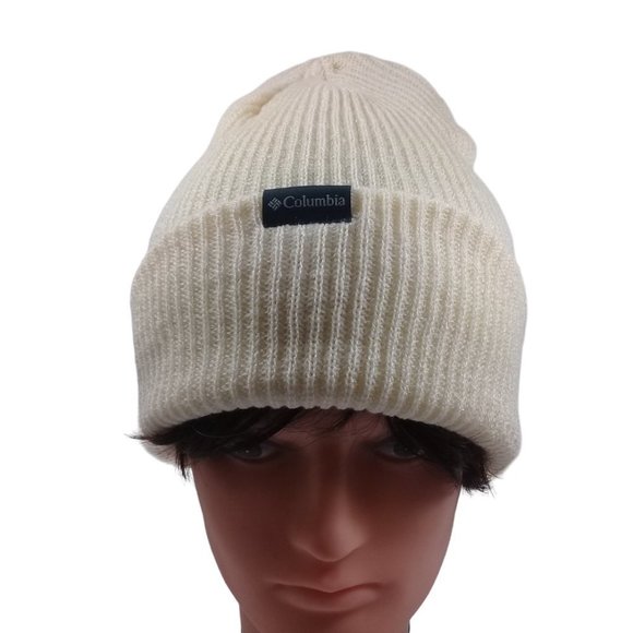 Columbia Women's NWT Folded Cuff Columbia Logo Knit Ivory Beanie Hat One Size - Picture 3 of 9